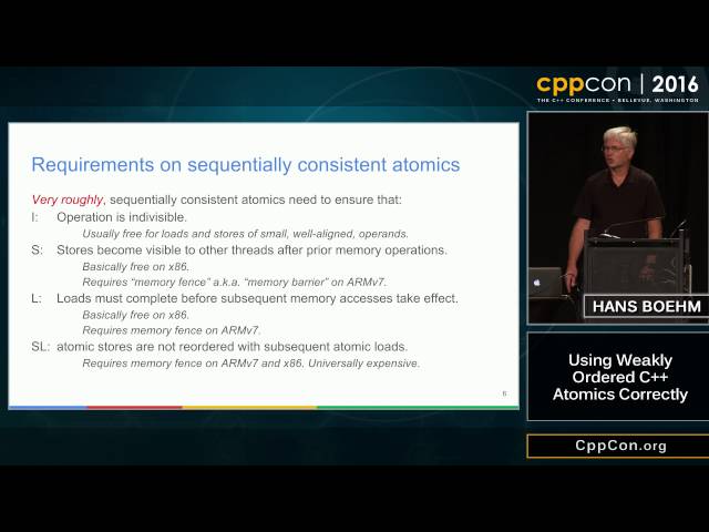 CppCon 2016: Hans Boehm “Using weakly ordered C++ atomics correctly"