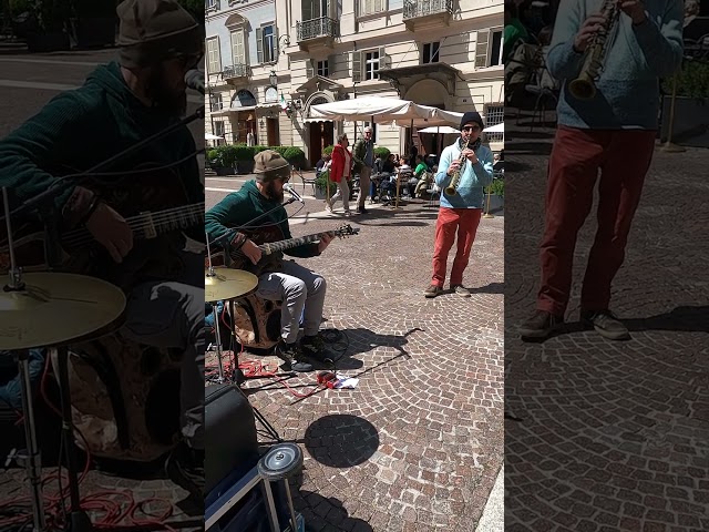 Morning Street Music. Sax and Guitar. Turin, Torino, Italy