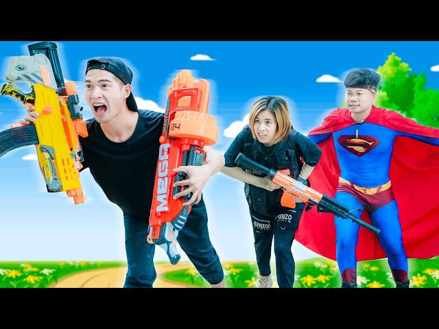 Xgirl Nerf Films: SUPERMAN HELPING SWAT X-GIRL Nerf Guns Two Idiot SUPER MAN IN REAL LIFE