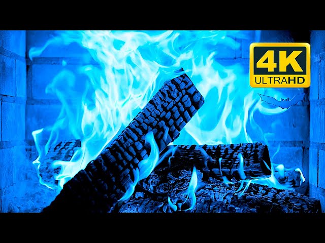 🎃 Halloween Fireplace 4K 🔥 Blue Fireplace with Crackling Fire Sounds. Halloween ambience