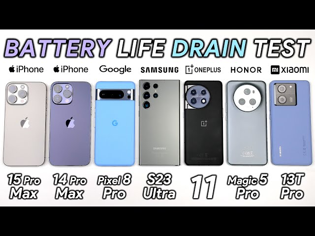 iPhone 15 Pro Max vs 14 Pro Max / Pixel / Samsung / OnePlus / Honor / Xiaomi Battery Life Test!