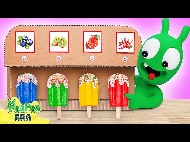 البازلاء تصنع آيس كريم الفواكه بأربعة ألوان | جمع الفيديو للأطفال