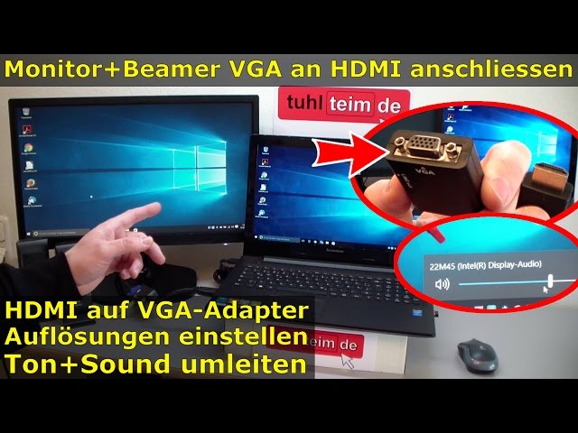 Windows Monitor/Beamer HDMI VGA Adapter anschließen und Dual Monitor einstellen | Audio über Adapter