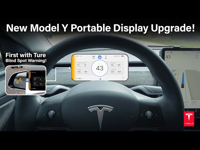New Tesla Model Y Portable V2 Teslogic Display with Blind Spot Warning and more! #tesla