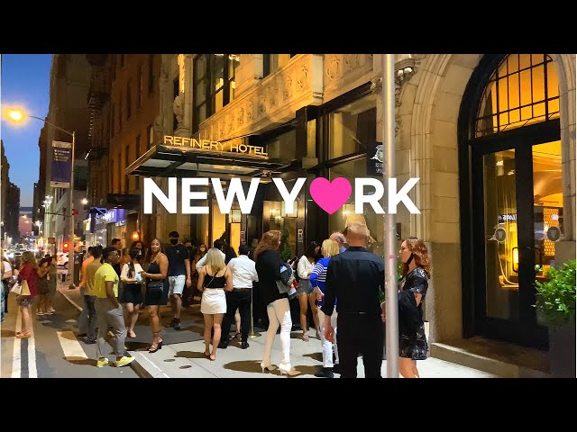 [4K]🇺🇸 NYC Walk: Midtown Manhattan, Very busy 42nd St.🚶‍♀️👮🏻‍♀️/ Refinery Rooftop🥂🍗, July 04, 2021