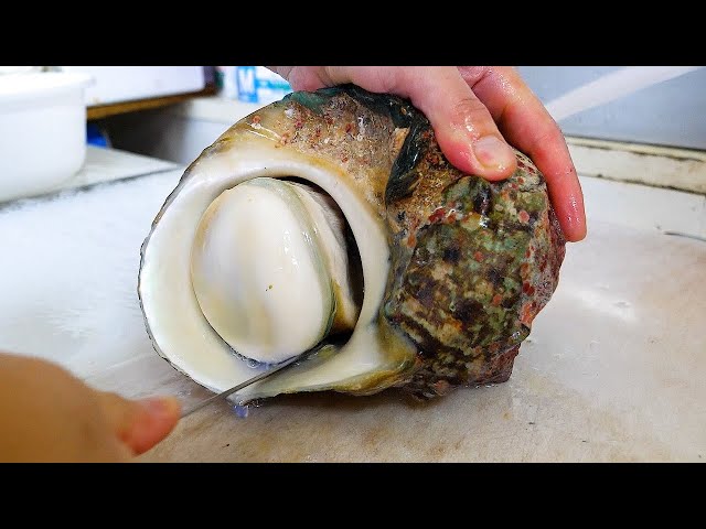 Giant sea snail sashimi - street food in Okinawa, Japan
