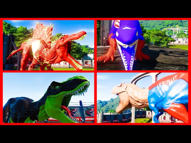 Superhero Dinosaurs Battle Flash Spino vs Green Lantern vs Aquaman-Shark & Superman TRex Fighting JW