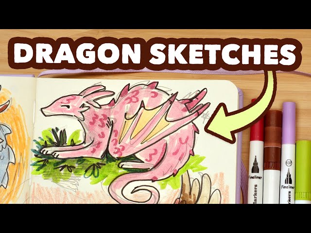 Dragon Sketchbook Session! - Filling a spread with colourful dragons