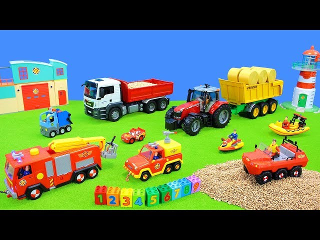 Tractor, Lego Duplo, Bruder Vehicles & Fireman Sam Cars Unboxing | Color and Number Toys for Kids
