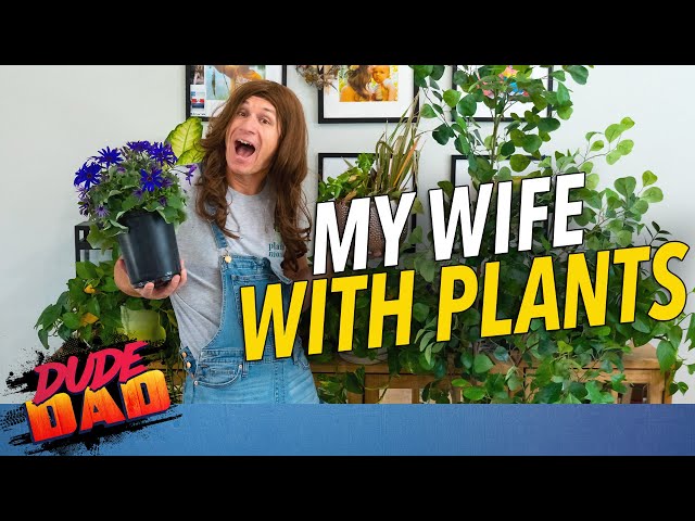 My wife with plants