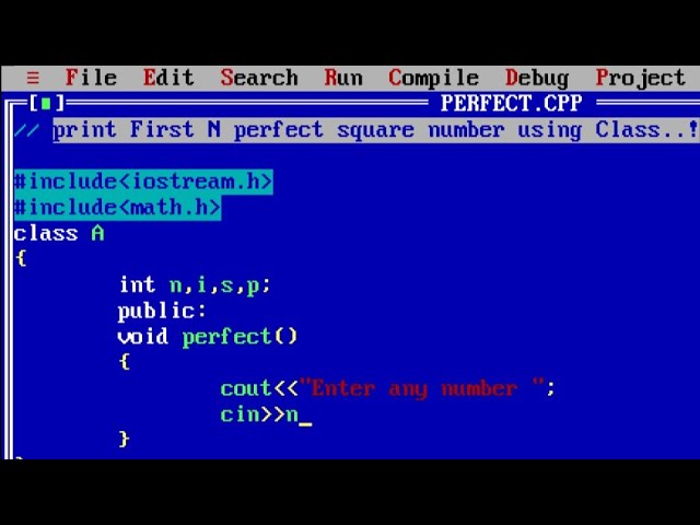 C++ program to print first N perfect square number using class | perfect square number program c++