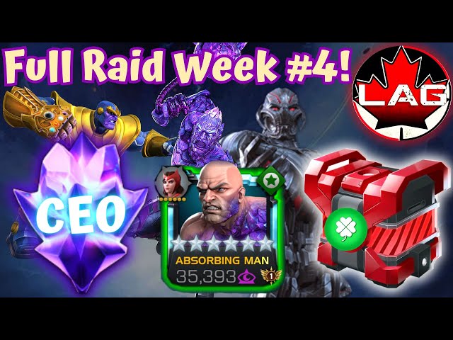 Full RAID Week #4! CEO 7-Star Crystal!! R6 Absorbing Man Vanguard: Shield Smasher! Chests! - MCOC