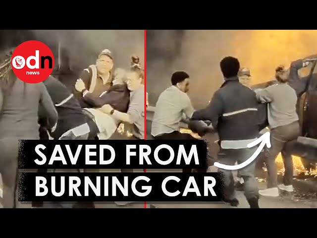 Dramatic Dashcam Video Shows Moment Man is Rescued From Burning Car
