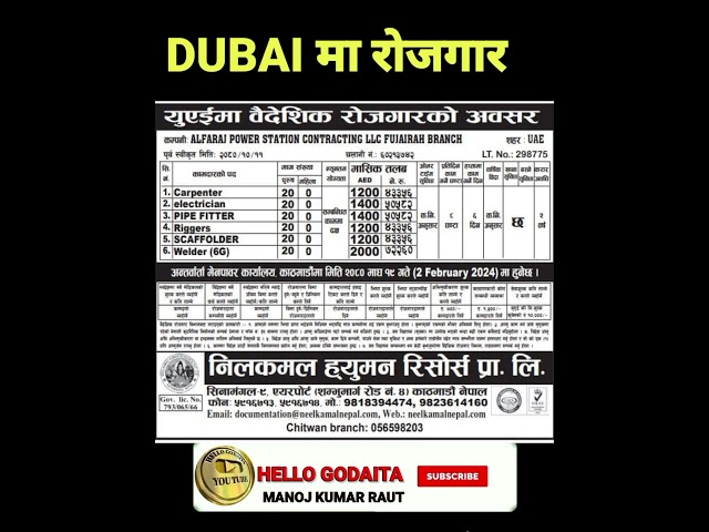 Dubai New demand for Nepali 2024 |