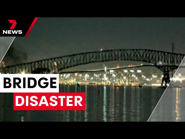 Cargo ship slams into Baltimore bridge | 7 News Australia