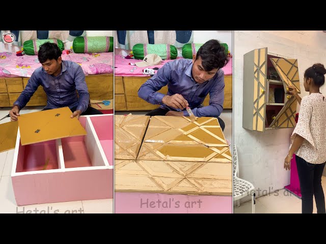 Folding DIY Cardboard Books Cabinet Making || Storage Ideas You’ll Actually Want to Try in Your Home