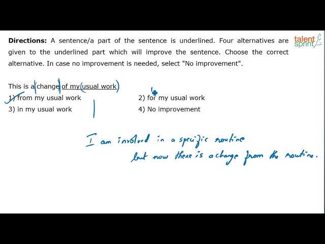 Sentence Improvement | Additional Example 33 to 36 | Sentences |English |TalentSprint Aptitude Prep