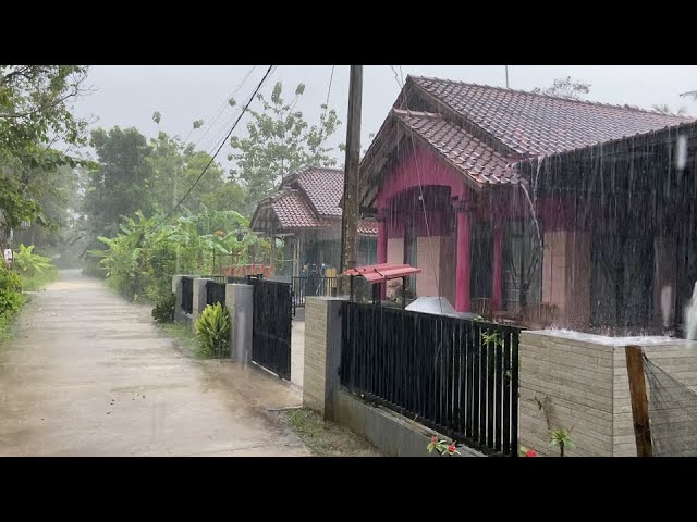 Heavy Rain Walks in My Village | Green and Refreshing Village | Terrifying Sudden Powerful Lightning