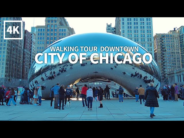 [4K] CHICAGO - Walking Tour Downtown Michigan Avenue & Millennium Park, Cloud Gate, Illinois, USA