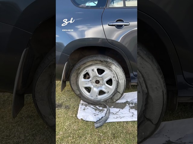 Yes, we filled a tire with concrete...🤣🤣 #tirechange #funny #carhacks