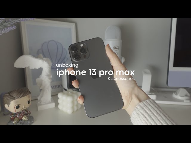 iPhone 13 Pro Max Graphite (128GB)  📦 aesthetic unboxing + accessories & camera test | ASMR ☁️