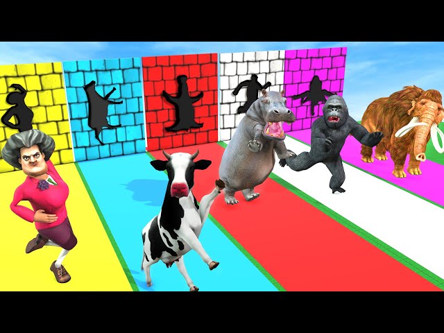 Mystery Shape Challenge With Gorilla Cow Buffalo Elephant Scary Teacher Unlocking Mystery Box Game