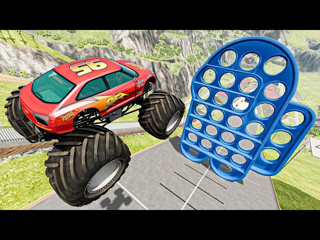 Stunts a crazy long jump challenge by Monster Trucks Cars Bus Luxury Pickups  [BEAMNG MODS]