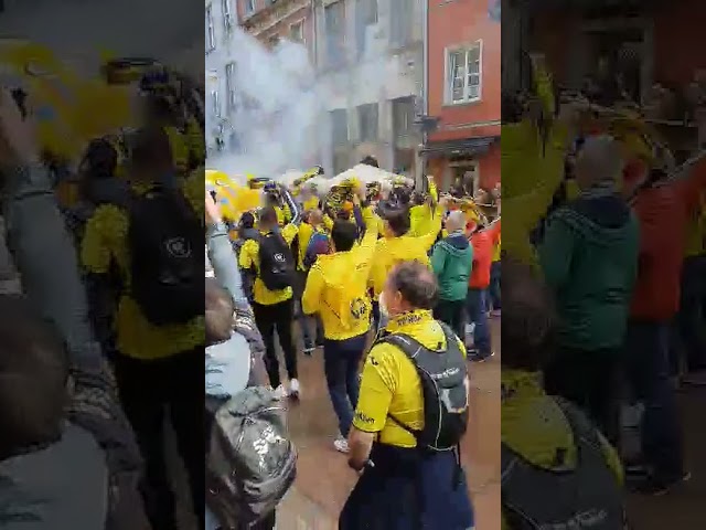 Villarreal fans on old town in Gdańsk.2021 UEFA Europa League final.