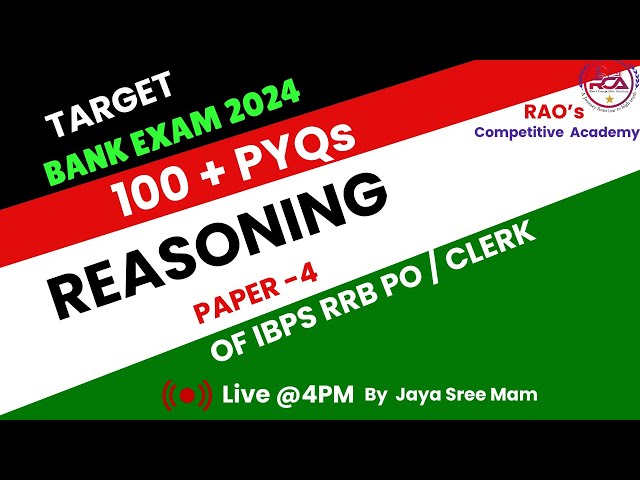 Target Bank Exam2024|Reasoning Memory Based Paper  Previous Year MCQ's Paper-4 For IBPS RRB PO/CLERK