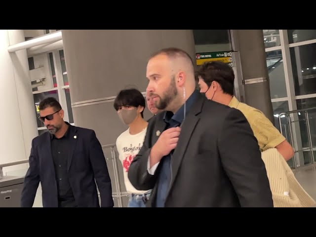 V (Kim Taehyung) of BTS arrives at JFK airport under heavy security in NYC! #v #taehyung #bts