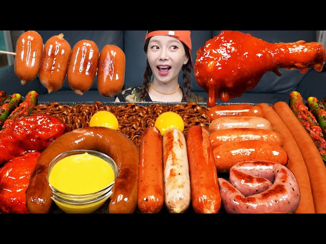 [Mukbang ASMR] Kielbasa Sausage & Various Sausages with Kimchi Jjajang Ramen Spicy Chicken Ssoyoung