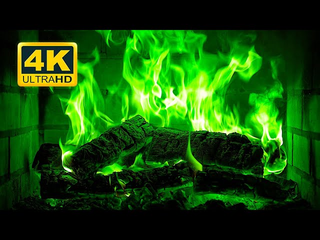 🔥🎃 Halloween Fireplace 4K (12 HOURS). Green Fireplace with Crackling Fire Sounds. Hypnotic Fire