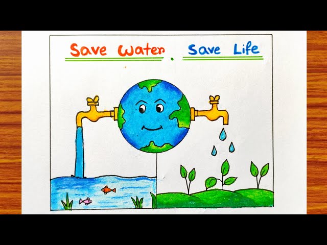 Save water save life drawing easy | Water Day Drawing idea | Water Day poster drawing idea