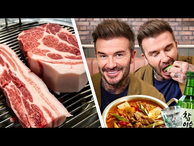 David Beckham tries the BEST Korean BBQ Pork Belly for the first time!!