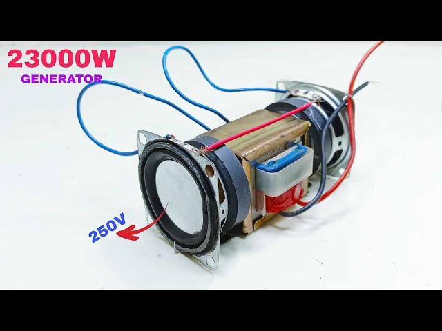 How to Make 23000W into250V Electric Generator with 2 Speaker Use 100% work Copper Transformer