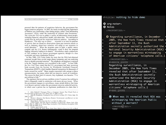 Emacs org-noter in 2022 screencast and demo.