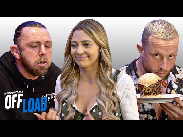 Two rugby players vs professional food eater Kate Ovens | Offload special