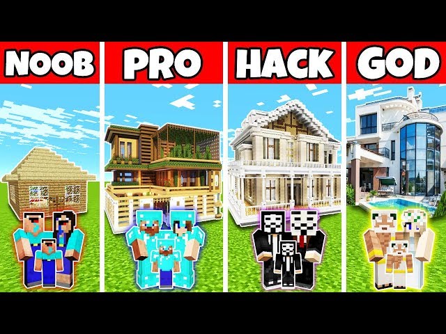 Minecraft: FAMILY LUXURY MANSION HOUSE BUILD CHALLENGE - NOOB vs PRO vs HACKER vs GOD in Minecraft