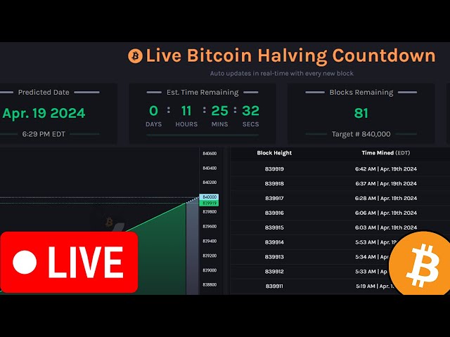 🚨Bitcoin Halving Countdown- Live Watch Party🔥