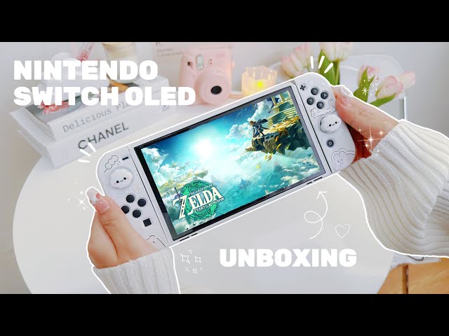 Nintendo Switch OLED Aesthetic Unboxing + cute accessories & Zelda Tears of The Kingdom 🍃🌸 (ASMR)