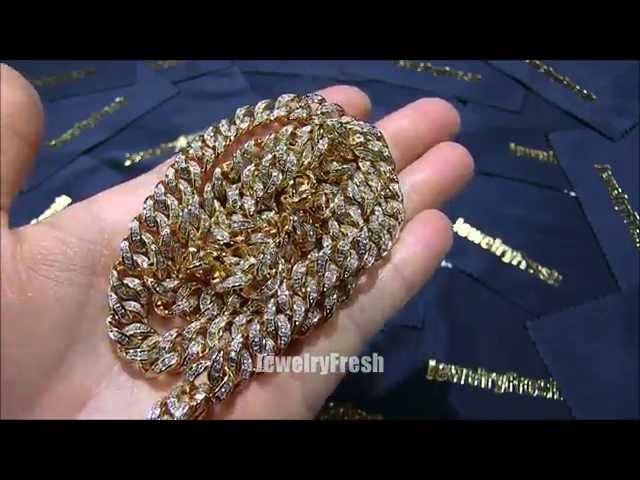 Jewelry Fresh 10mm Gold Miami Cuban Chain Bust Down Lab Diamonds