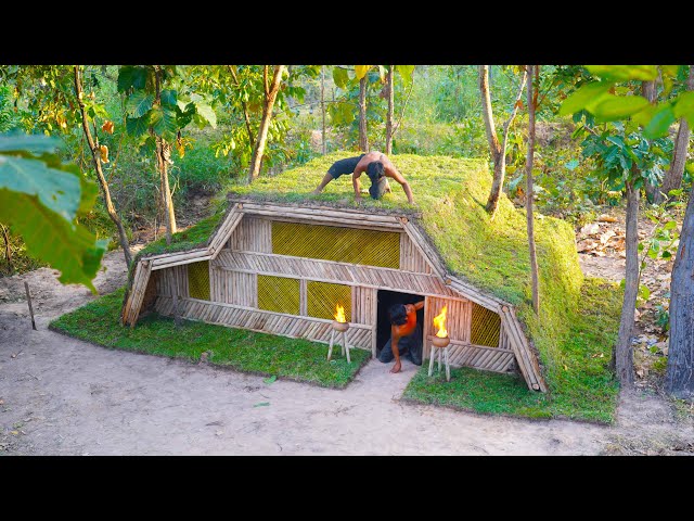 16Days Building Underground House,grass roof  with Decoration Underground Living Room