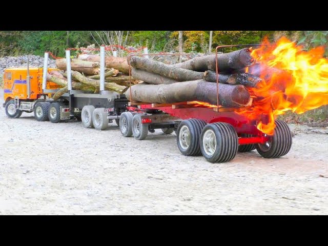 RC Fire Trucks! Big fire on the wooden trailer! Fantastic RC vehicles!