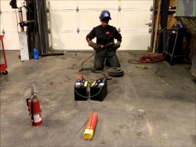 Welding with jumper cables and a pair of batteries