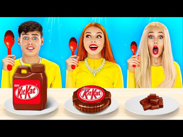 Big, Medium and Small Chocolate Plate Challenge! Eating Giant VS Tiny Honey Jelly by RATATA BOOM