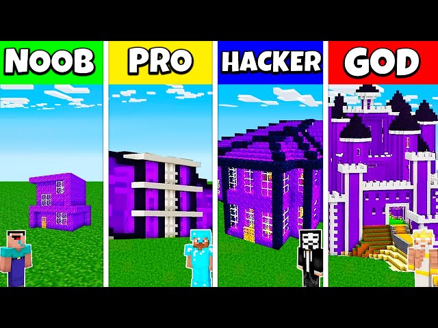 Minecraft Battle: NOOB vs PRO vs HACKER vs GOD: NETHER PORTAL HOUSE BASE BUILD CHALLENGE / Animation