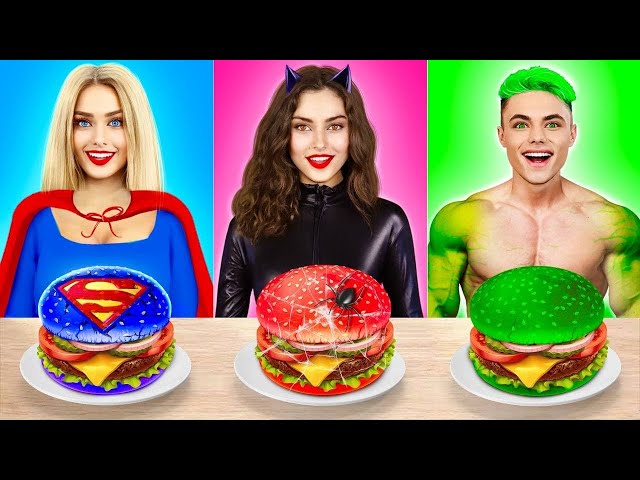 Superhero Chocolate Food Challenge | Eating Hero VS Real Food for 24 HRS! Mukbang by RATATA BOOM