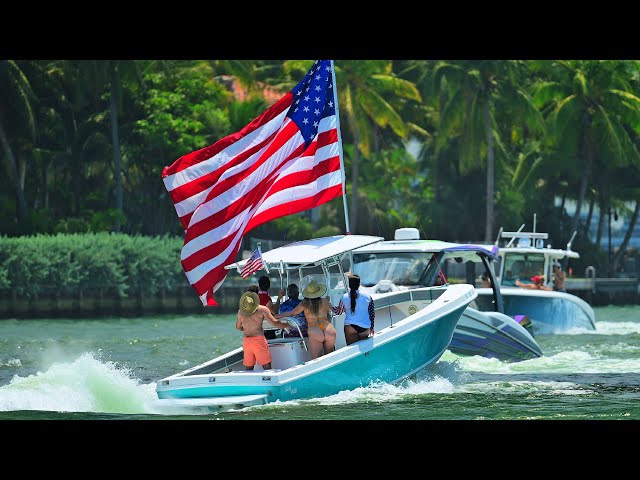 Biggest Usa Flag on a Boat! July 4th at Haulover Inlet 8K60P HDR