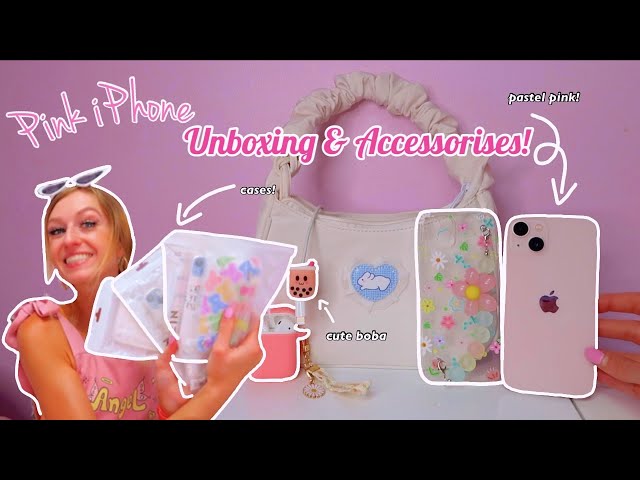 Unboxing the new *PINK* iPhone 13!!📱🌸🛼 + cute aesthetic kawaii accessories!🫢🎀🧋(ASMR)