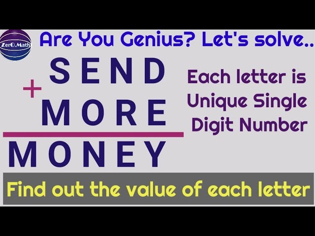 SEND+MORE=MONEY Solution | Crypt arithmetic Problem | Brain Teasers | Math Puzzle | Zero Math